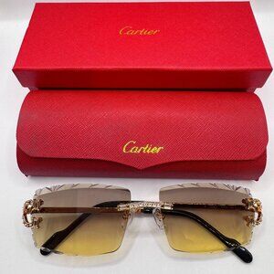 Cartier Buffs Sunglasses Diamond Cut Lens Brown Tint Diamond Baguette Big C